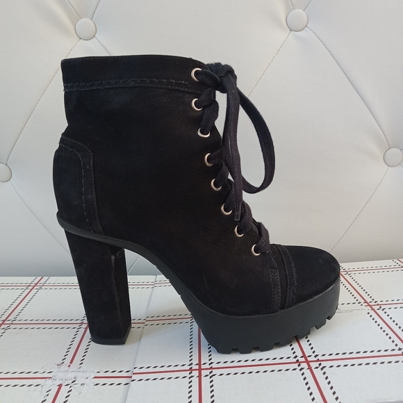 Leather Booties 6.5 Heeled Platform Boots - Picture 5 of 9